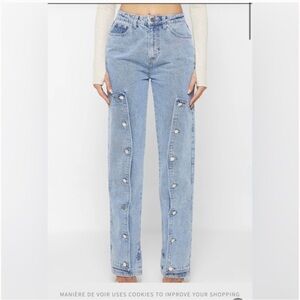 Maniere De Voir Button Down Overlay Jeans Blue Denim